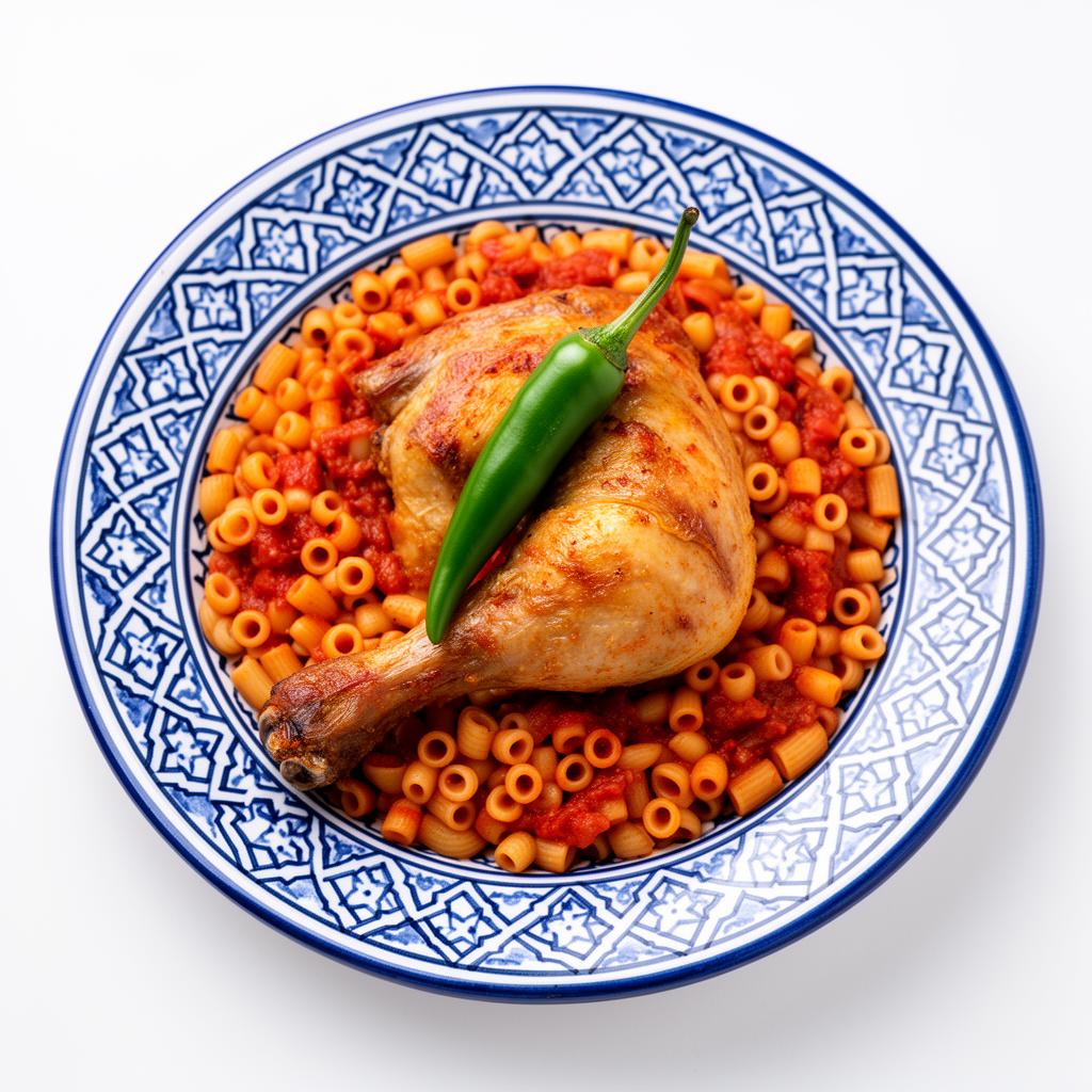 Macaroni poulet à la sauce tomate épicée, façon djerbienne